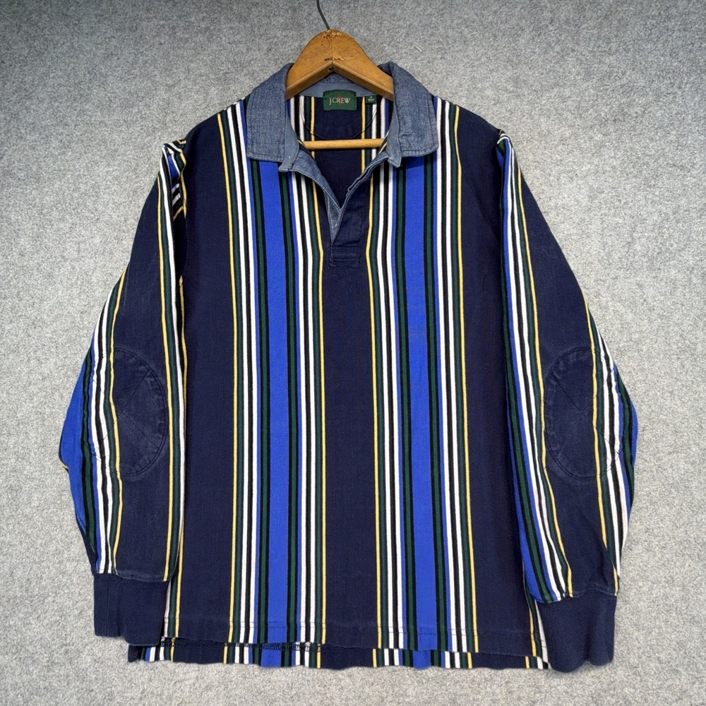 Vintage J Crew Rugby Shirt Mens Medium Striped Heavy Cotton Polo Oarsman 90s